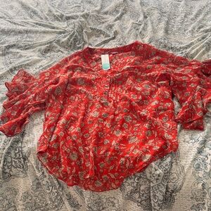 Vince Camuto Red Floral Blouse